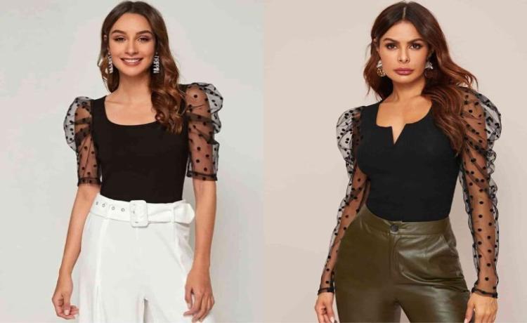 بلوز ساده با آستین پفی تور