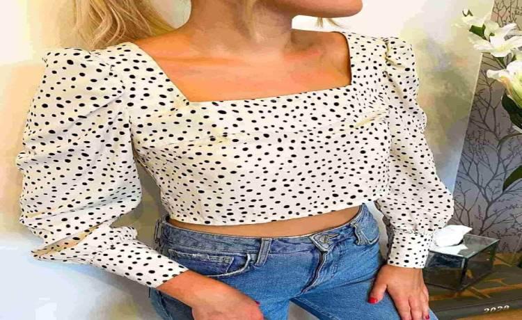 آستین پفی و یقه پاپیونی خال خالی