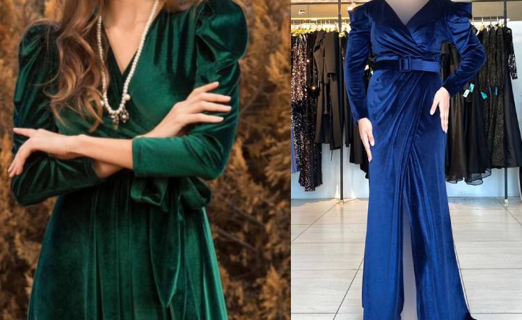 لباس مخمل با طراحی آستین پفی