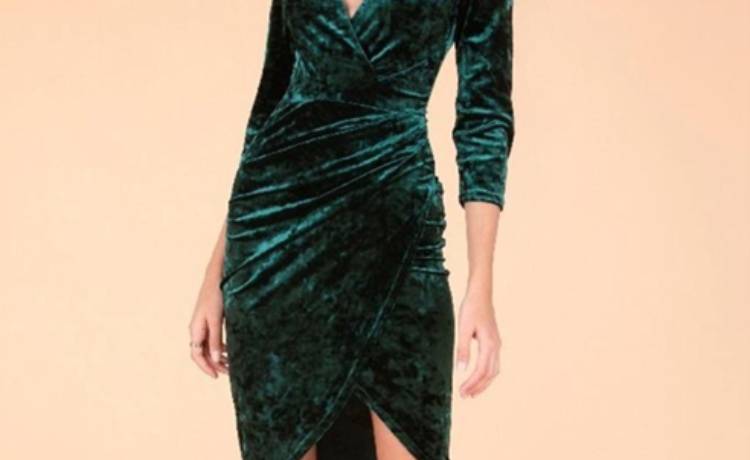 مدل لباس مخمل میدی با آستین بلند و کریستال