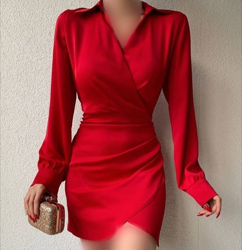 لباس کوتاه آستین بلند و ساتن