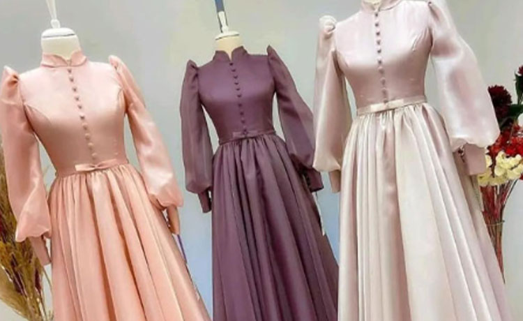 مدل لباس مجلسی شیک بلند پوشیده کمر چین‌دار