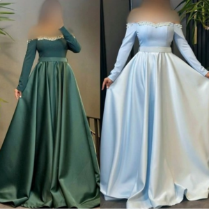 پیراهن ساتن با یقه قایقی