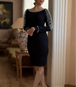 پیراهن میدی آستین‌دار با یقه ساده