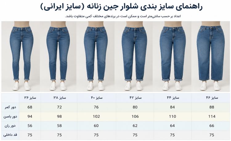 اندازه گیری بدن برای انتخاب سایز شلوار جین زنانه