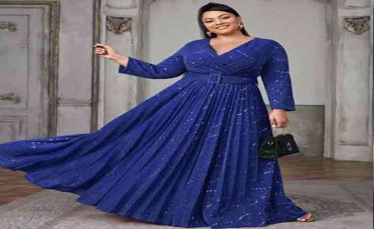 لباس مجلسی مناسب افراد چاق طرح دار