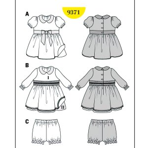 الگو خیاطی لباس نوزادی بوردا کیدز کد 9371 سایز 3 ماه  تا 2 سال متد مولر