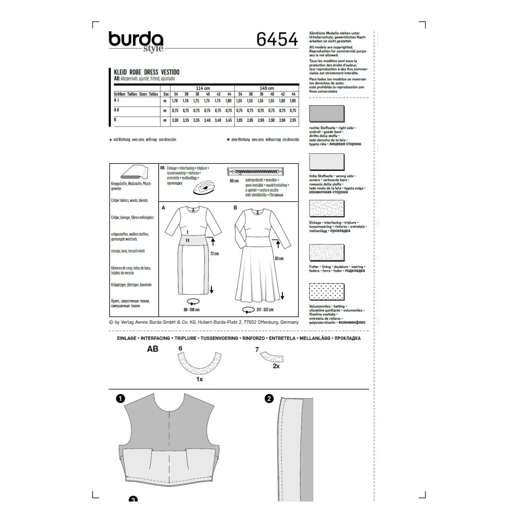 فروش اینترنتی  الگوی خیاطی پیراهن مجلسی زنانه بوردا استایل کد 6454 سایز 34 تا 44 متد مولر