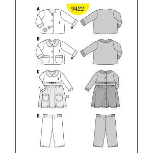 خرید آنلاین الگو خیاطی پیراهن شلوار نوزادی بوردا کیدز کد 9422 سایز 3 ماه تا 2 سال متد مولر