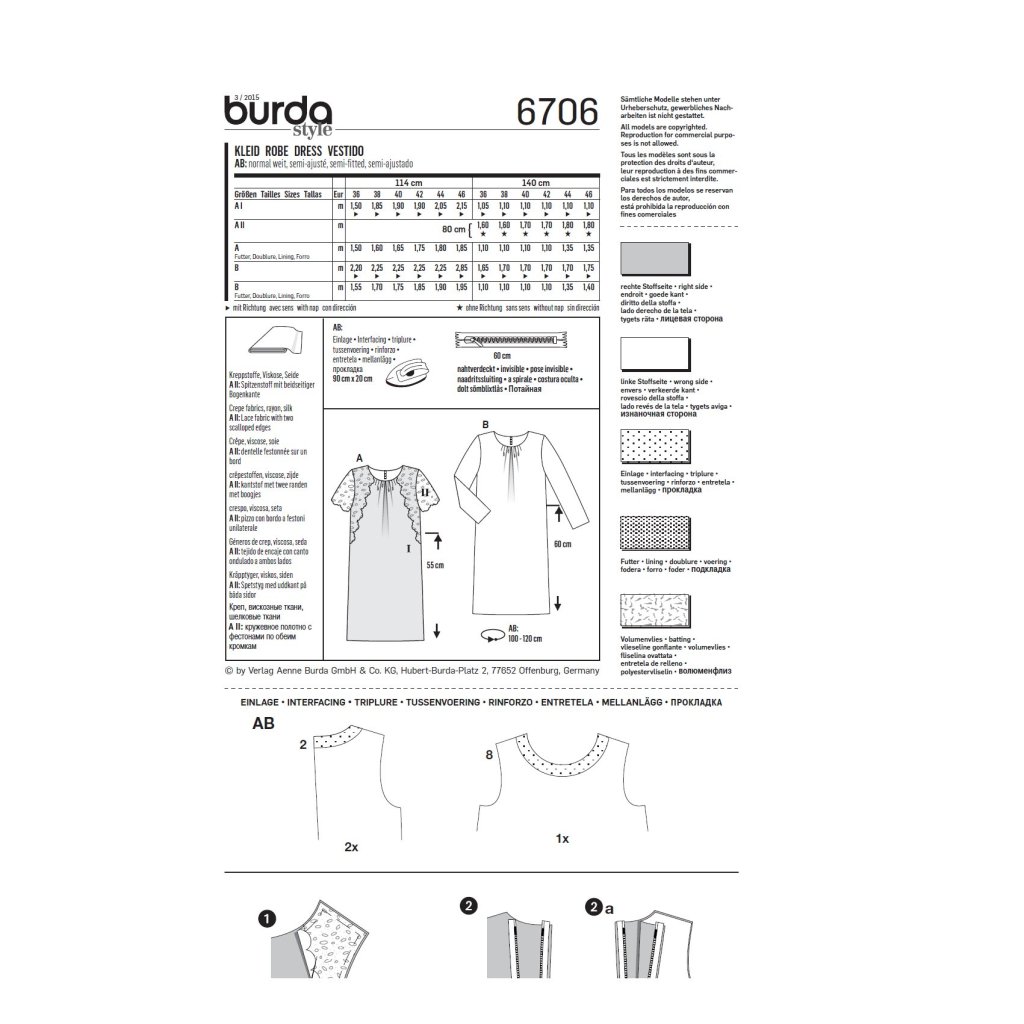 فروش اینترنتی الگو خیاطی پیراهن زنانه بوردا استایل کد 6706 سایز 36 تا 46 متد مولر