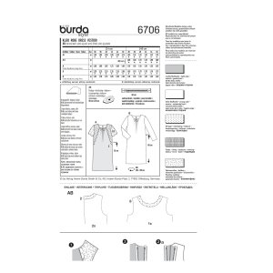 خرید آنلاین الگو خیاطی پیراهن زنانه بوردا استایل کد 6706 سایز 36 تا 46 متد مولر