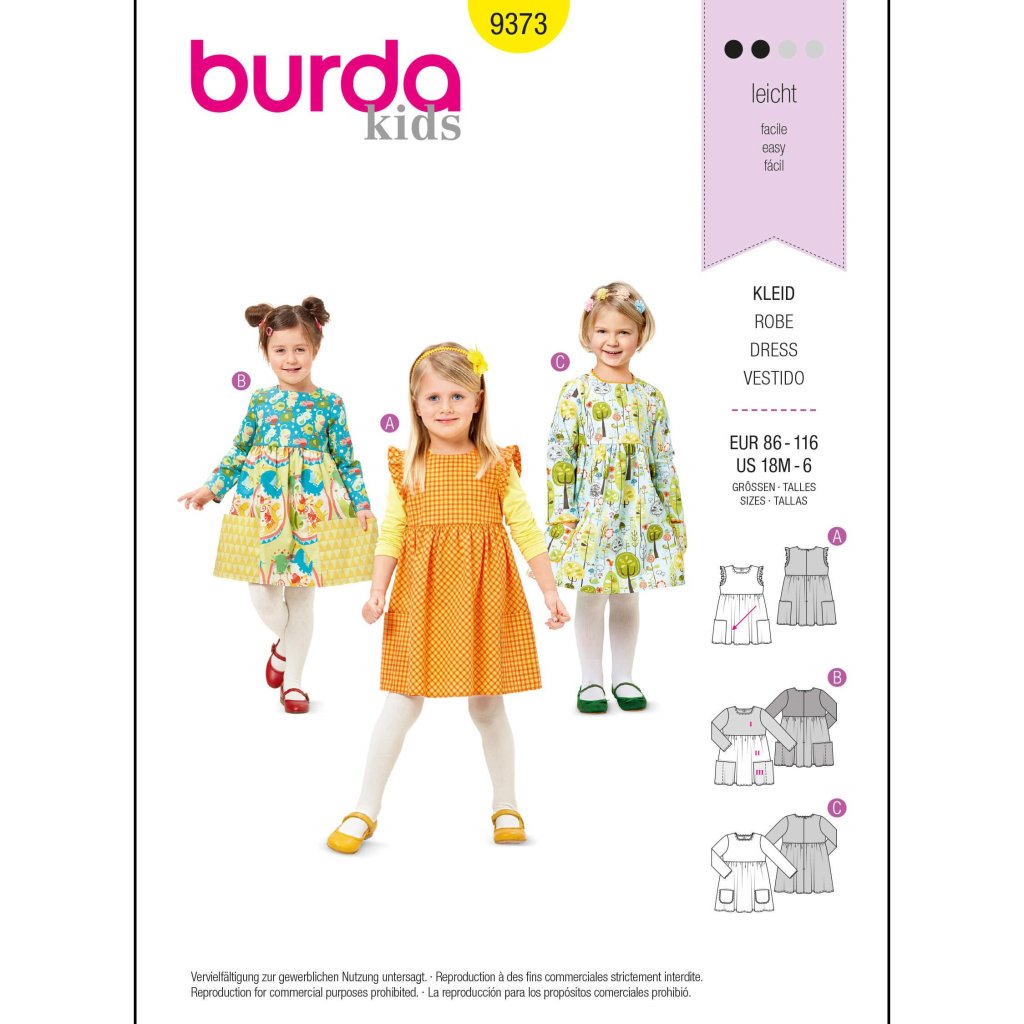 الگو خیاطی پیراهن کودک مجله بوردا استایل کد 9373 سایز 18 ماه تا 6 سال متدمولر