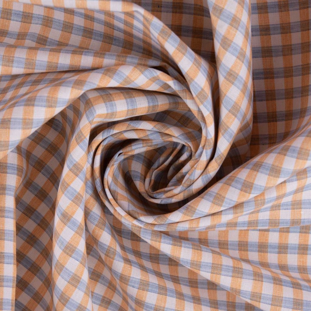 خرید آنلاین پارچه پیراهنی سفید نارنجی چهارخانه ریز 1