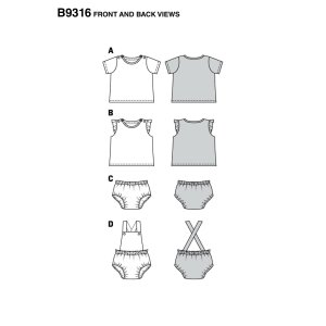خرید آنلاین الگو خیاطی ست لباس نوزادی بوردا کیدز کد 9316 سایز 1 ماه تا 18 ماه متد مولر