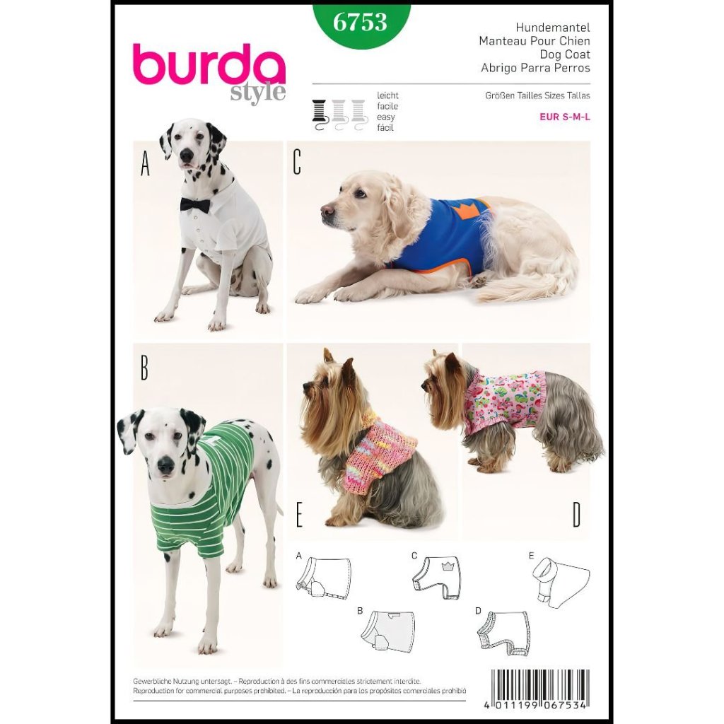 خرید اینترنتی الگو خیاطی لباس سگ بوردا استایل کد 6753 سایز s-m-l