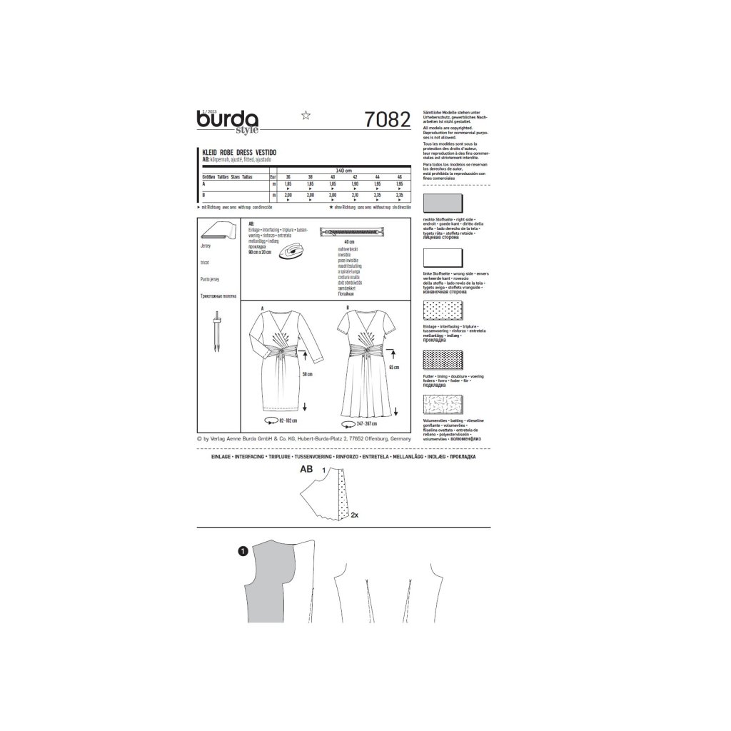خرید آنلاین الگو خیاطی پیراهن زنانه بوردا استایل کد 7082 سایز 36 تا 46 متد مولر