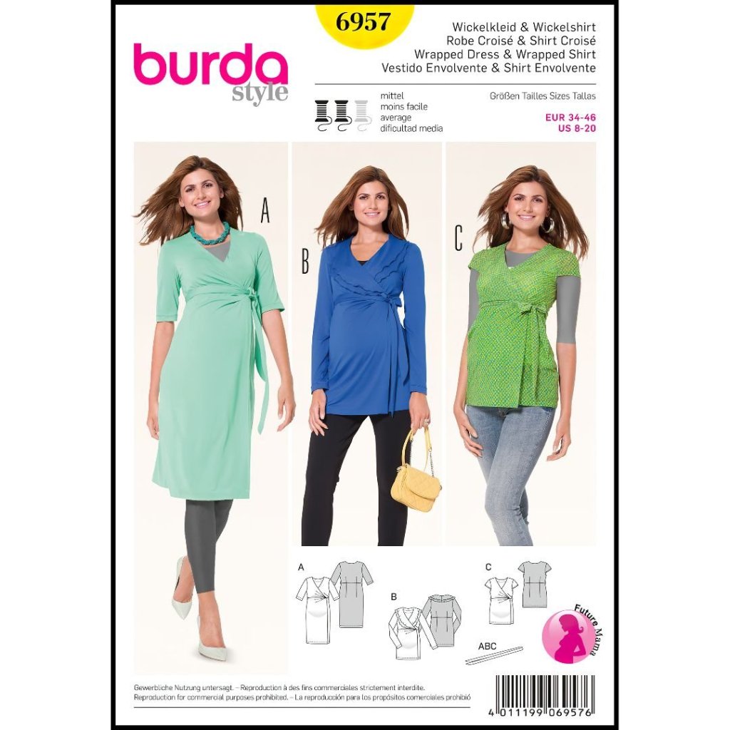 فروش اینترنتی الگو خیاطی پیراهن بارداری بوردا استایل کد 6957 سایز 34 تا 46 متد مولر