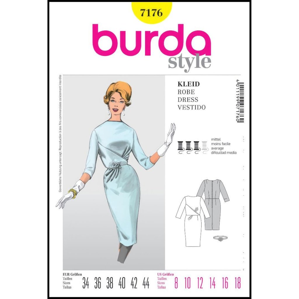 خرید آنلاین الگو خیاطی پیراهن زنانه بوردا استایل کد 7176 سایز 34 تا 44 متد مولر