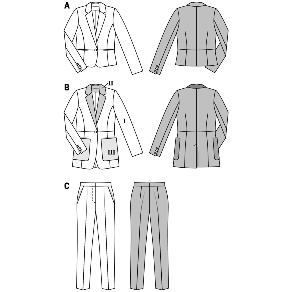 فروش اینترنتی الگو خیاطی کت شلوار زنانه بوردا استایل کد 6985 سایز 34 تا 46 متد مولر