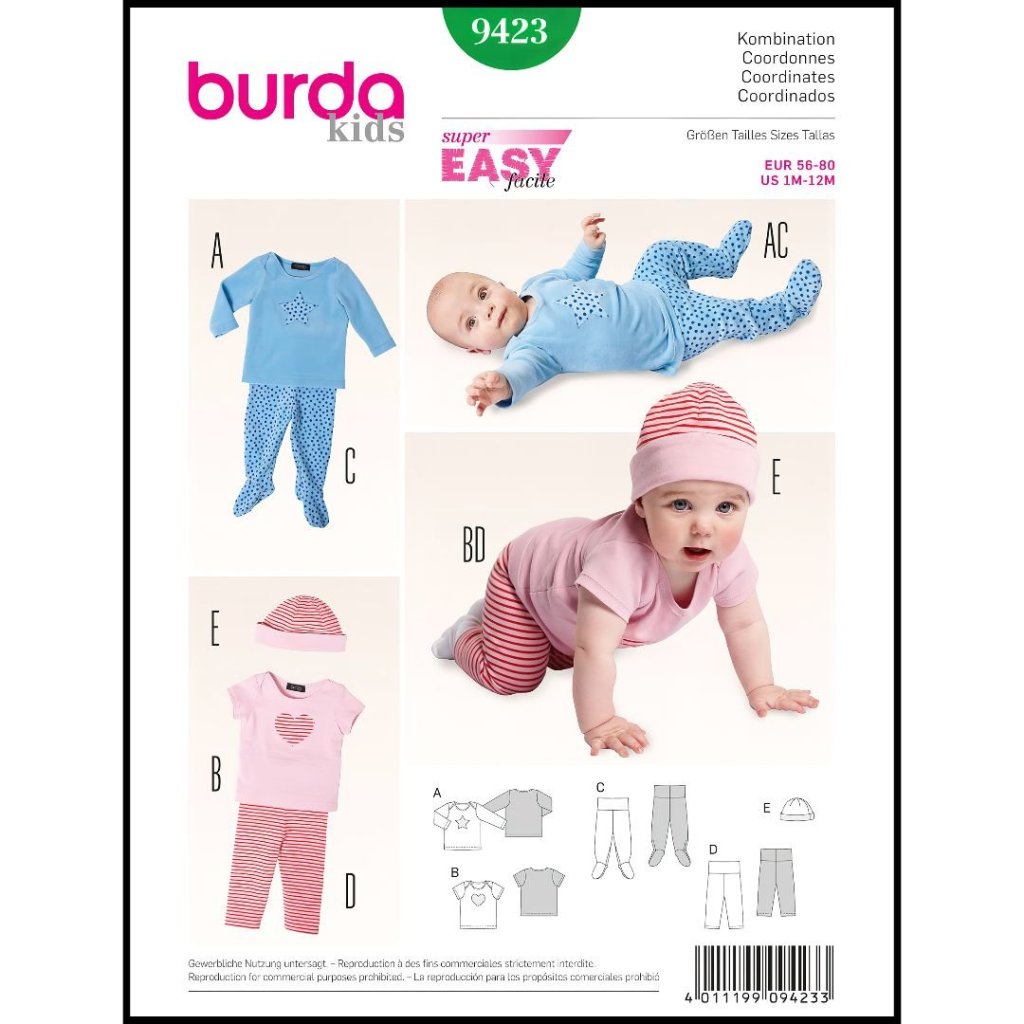 الگو خیاطی ست لباس نوزادی بوردا کیدز کد 9423 سایز 1 ماه تا 12 ماه متد مولر