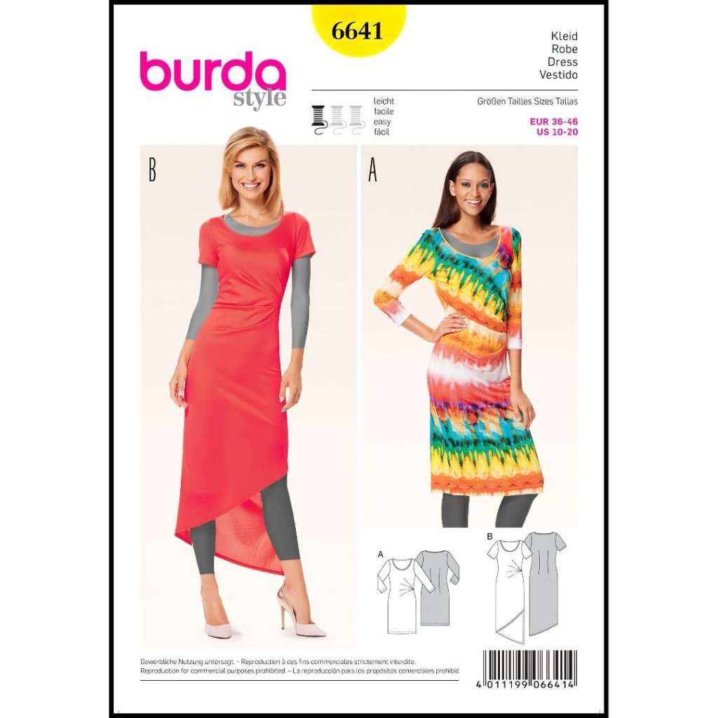 فروش اینترنتی الگو خیاطی پیراهن زنانه بوردا استایل کد 6641 سایز 36 تا 46 متد مولر