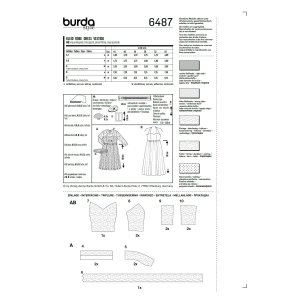 خرید اینترنتی الگو خیاطی پیراهن مجلسی زنانه بوردا استایل کد 6487 سایز 44 تا 54 متد مولر