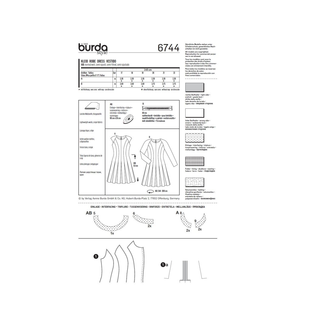 خرید آنلاین الگو خیاطی پیراهن زنانه بوردا استایل کد 6744 سایز 34 تا 44 متد مولر