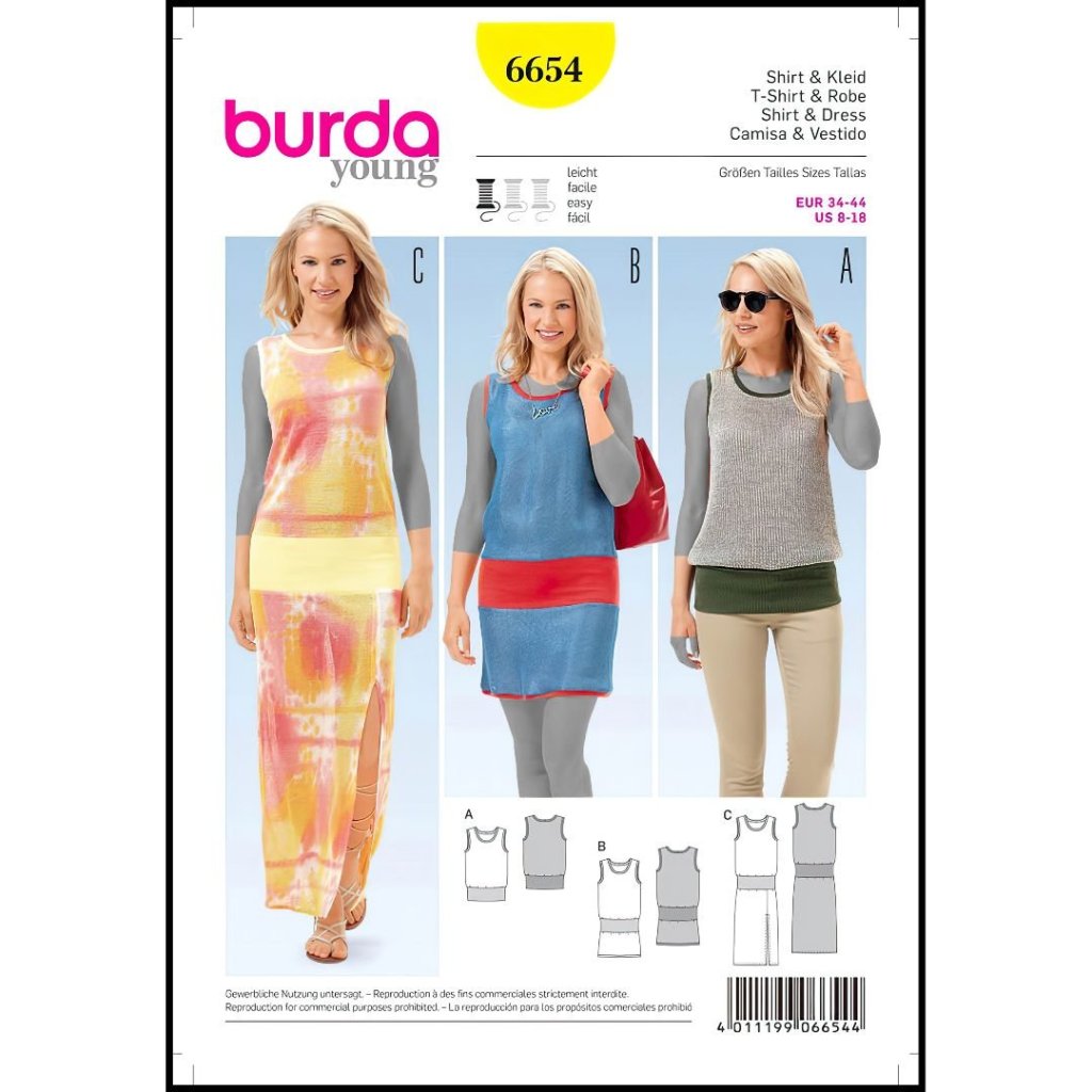 الگو خیاطی تاپ و پیراهن زنانه بوردا استایل کد 6654 سایز 34 تا 44 متد مولر