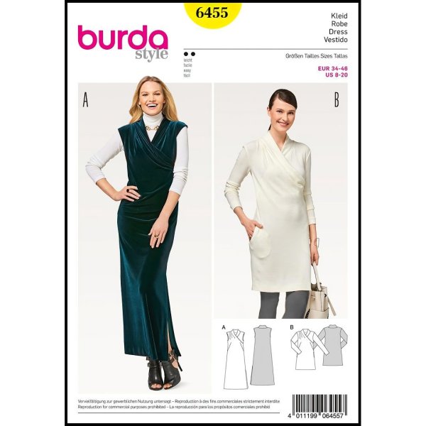 الگو خیاطی پیراهن زنانه بوردا استایل کد 6455 سایز 34 تا 46 متد مولر