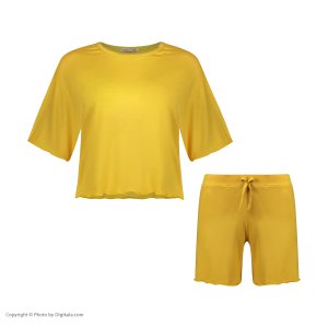 خرید آنلاین ست تیشرت و شلوارک زنانه افراتین مدل آرام رنگ خردلی