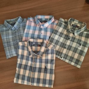 خرید آنلاین پیراهن مردانه چهارخونه بیسکویتی POLO سدری - خردلی