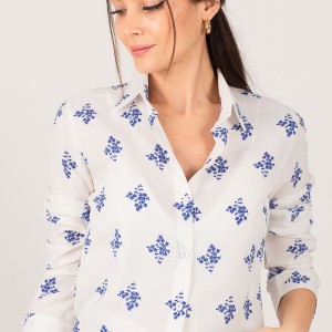 خرید آنلاین پیراهن آستین بلند زنانه سفید طرحدار
